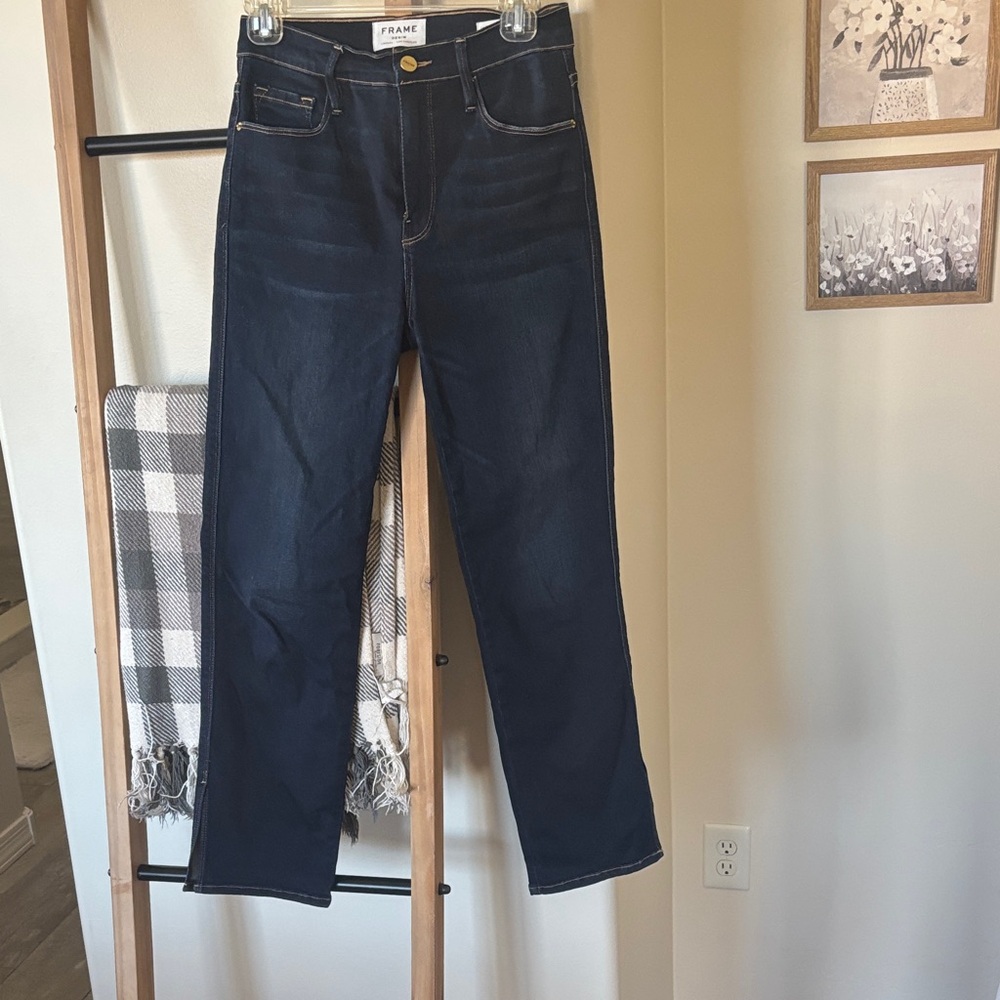 Frame Le Sylvie Slender Straight Leg Denim Jeans in Midnight Wash